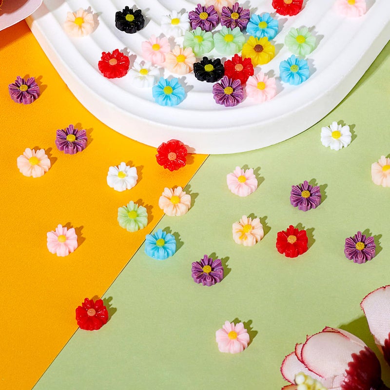 BB Beadthoven Beadthoven 50pcs 9mm 2/5 Inch Mini Resin Flower Cabochons Mixed Colors No Hole Daisy Flat Back Charms Mini Flowers Cameo Charms Jewelry Embellishment Supplies for Gluing DIY Jewelry Earrings Rings - Image 5